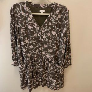 Garnet Hill Drop Waist Button Up Dress Sage Floral